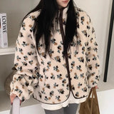 Fur Floral Print Zipper Jacket-Outfit