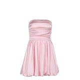 Satin Puff Ruched Tube Mini Dress-Outfit