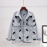 Feathers Denim Jacket Women 2022 Spring bomber Jacket Coat Female Chic Women Outwear veste femme ropa de