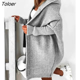 Winter Women Cardigan Jacket 2023 Fashion Korean Casual Lady Solid Color Loose Long Sleeve Hooded Oversized Sweater