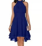 New Fashion Pure Color Temperament Women's Sexy Out-Shoulder Sleeveless Round Collar Micro-Folding Waist Repair