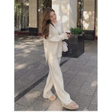Piece Set Pullover Sweater Tracksuit Women High Waist Knit Straight Pants Suit Spring