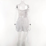 Backless Cowl Neck Flower Frill Mini Dress-Outfit