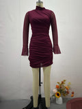 Autumn New Fashion Half-High Collar Design Mesh Splicing Sleeve Slimming Bag Hip