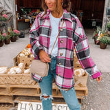 2022 Autumn Plaid Jacket Women Oversized Checkered Shirt Jacket Casual Long Sleeved Coat Blouse Loose Jacket For Women