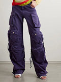 Toloer 2024 New Street Overalls Wind Multi-Pocket Jeans High Waist Versatile Show Thin Straight Pants Women-Outfit