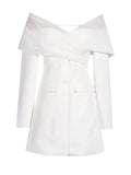 Toloer Spring And Autumn New Fashion Sexy One-Word Shoulder Mesh Splicing Design Sense Long Sleeve Small Suit Jacket-Outfit