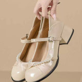 French Mary Jane Shoes Soft Leather Thick-Cut Pearl Single Shoes With Skirt Fairy Style Women's