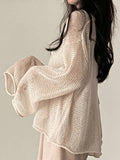 Oversized Long Sleeve Crochet Knit Top-Outfit