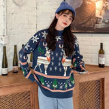 Christmas Elk Christmas Tree Pattern Half Turtleneck Sweater Women Thicken 2021 Winter New Loose Pullover Women's Winter