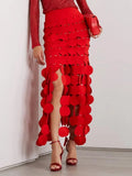 Toloer 2024 New Fashion Temperament Hollow Dot Design Sense Slim Slim Skirt In The Long Tassel Skirt-Outfit