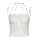 Desire White Sling Top Chest-Shaped Slim Lace Lace Belt Bare-Back Girl Vest 2024 New Fashion-Outfit