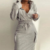 Toloer Women's Wear Early Spring 2024 New Temperament Elegant Solid Color Hooded Rope Top Slim Suit