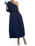 Toloer 2024 Summer New Women's Fashion Inclined Shoulder Jacket Long Skirt Suit Two Sets-Outfit