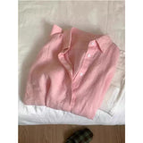 Cotton Pink Shirt Coat Female Summer Lazy Wind Polo Collar Linen Sun-Stle-Lined Loose