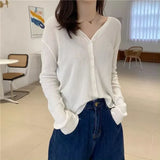 Toloer Sweater With Cardigan Shawl Loose Coat Female Autumn Korean Version Thin Sunscreen Shirt V-Neck Long Sleeve Jacket-Outfit