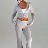 Autumn New Women's Decoration Short Hooded Top Sleeves Casual Pants Fashion Set Women's Two-Piece