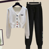 Toloer Summer Fashion Suit Female Net Red New Short Sweater Sweater With Sweatpants Casual Two Sets-Outfit