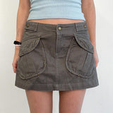 Toloer Hot Girl Rivet Small Pocket Low Waist Denim Skirt Spring / Summer 2023 New A-Line Skirt Fashion-Outfit