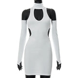 Sleeve Off Shoulder Bodycon Mini Dress for Women Summer Sexy 2022 Cut Out Dresses Party Club Outfits White Clothing
