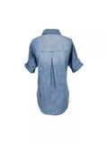 Fashion New Lapel Pocket Single-Row Denim Shirt-Outfit