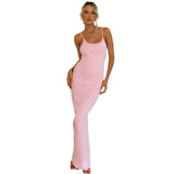 Toloer New French Retro Plaid Pink Sling Slim Knit Dress Women 2324-Outfit