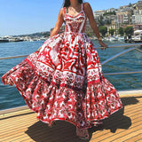 Toloer Spot 2024 Spring And Summer New Female Fashion Temperament Large Long Print Halenders Dress-Outfit