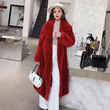 Pink Teddy Bear Long Coats Women 2022 Winter Thick Warm Oversized Chunky Outerwear Faux Lambswool Fur Coats Solid High