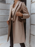 Autumn and Winter Three-Quarter Sleee Vintage long coat women 2021 Elegant -Neck Button Lapel Pocket Woolen Coat