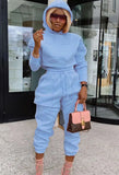 Winter Crop Top and Pants Hooded Sweatsuit with