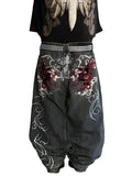 Loose Embroidery Straight Tube Hip Hop Jeans Hiphop Pants-Outfit