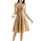 Toloer Dress Light Luxury Foreign Style Long Sleeves Light Luxury Fold Three-Dimensional Design Waist Show Thin Dress Women's Dress-Outfit