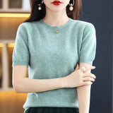 Toloer Spring Knit Sweater Women's T-Shirt Sweater Women's Short Sleeve V Collar Women Bottom Sweater Woolen Sweater Batch Hair-Outfit