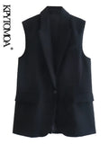 Women Fashion With Pockets Lapel Collar Waistcoat Vintage Sleeveless Front Button Female Outerwear Chic