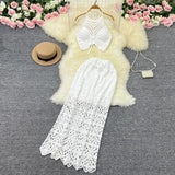 Toloer Tourist Vacation Wind Summer Sling Short Hook Flower Vest Long Skirt Two