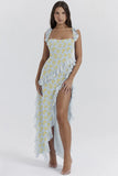 Summer New French Slings Wood Ear Design Picties Open Fork Dress Dress