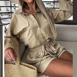 Toloer 2024 Women's New Casual Solid Color Shirt Rope Lace Shorts Fashion Suit
