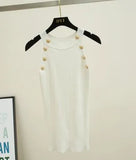 Women Soild Button Hollow Out Thin Knitted Tank Tops Female Girls Double Breasted Knit Sleeveless Sweater