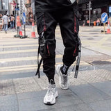 Fashion Brand Overalls Men's Personality Ribbons And Feet Korean Version Of The Trend Loose Street Hip-Hop Harlan Pants-Outfit