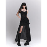 Women Black Elegant High Split Long Dress Strapless Neck Fashion Vintage Birthday Party Slip Evening Dress Summer Fashion-Outfit