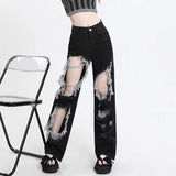 Black Hole Denim Pants Y2k High Waist Streetwear Loose Chic Straight Pants Korean Hip Hop All-match Wide Leg Jeans New-Outfit