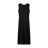 New Black Sleeveless Fashion Tweed Splicing Women's Knitted Fan Skirt
