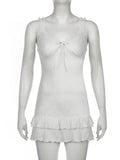 Sweet Cute Patchwork Lace Ruffles A-Line Dress Holiday Sexy Slim V-Neck Sleeveless Mini Dresses For Women 2023 Summer-Outfit