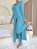 Autumn And Winter Design With A Sense Of Round Neck Opening Fork Long Coat Trousers Casual Fashion