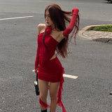 Autumn And Winter New Women's Flowers Hanging Neck Sexy Bare Back Small Vest Temperament Mesh Bag Hip Skirt Suit
