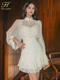 Han Queen 2024 Spring New In Dresses Elegant And Pretty Vintage Black Short Dress Women Simple Chiffon Casual Party Vestidos-Outfit