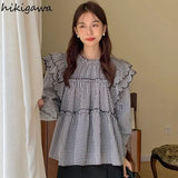 Women Shirt Vintage Loose Blouses 2023 Blusas Mujer De Moda O-neck Long Sleeve Ruffles Sweet Blouse Korean Fashion