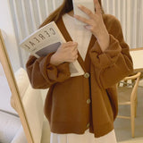 Deeptown Thick Sweater Women Oversized V-Neck Cardigans Spring Autumn Chic Knitted Loose Tops Casual Fashion Female Warm