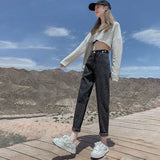 Toloer Jeans Women's Loose Straight Autumn Dress 2024 New High Waist Show Skinny Pants Black And Gray Daddy Turnip Pants-Outfit