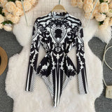 Toloer Integrated Top Sexy Slim Standing Collar Bottom Joined By